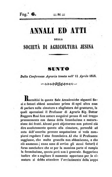 Società di Agricoltura Jesina. Annali ed Atti