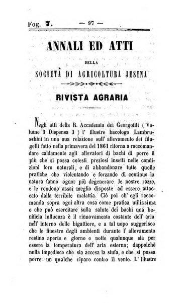 Società di Agricoltura Jesina. Annali ed Atti