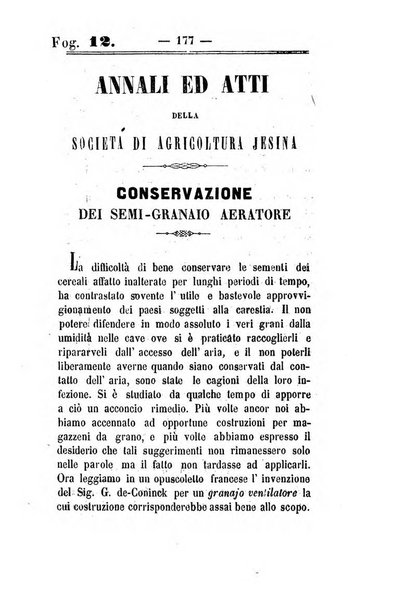 Società di Agricoltura Jesina. Annali ed Atti