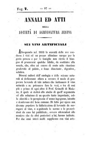 Società di Agricoltura Jesina. Annali ed Atti