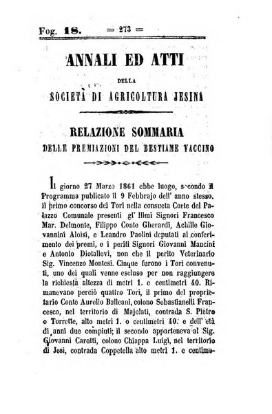 Società di Agricoltura Jesina. Annali ed Atti