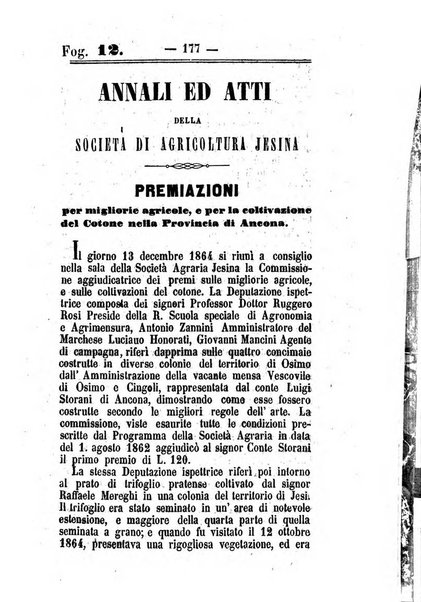 Società di Agricoltura Jesina. Annali ed Atti