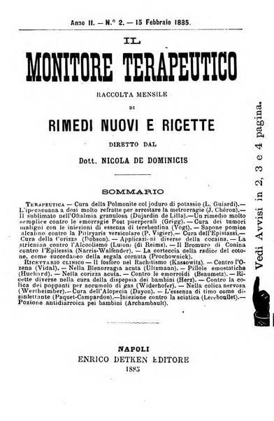 Il Monitore terapeutico raccolta mensile di rimedi nuovi e ricette