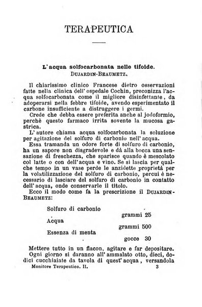 Il Monitore terapeutico raccolta mensile di rimedi nuovi e ricette