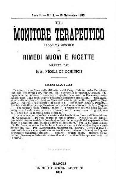 Il Monitore terapeutico raccolta mensile di rimedi nuovi e ricette