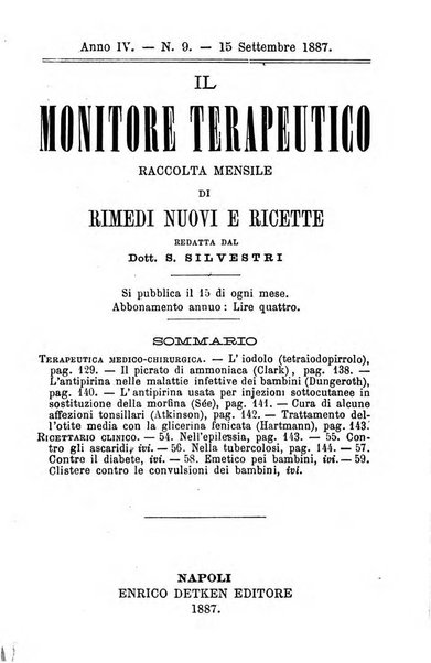 Il Monitore terapeutico raccolta mensile di rimedi nuovi e ricette