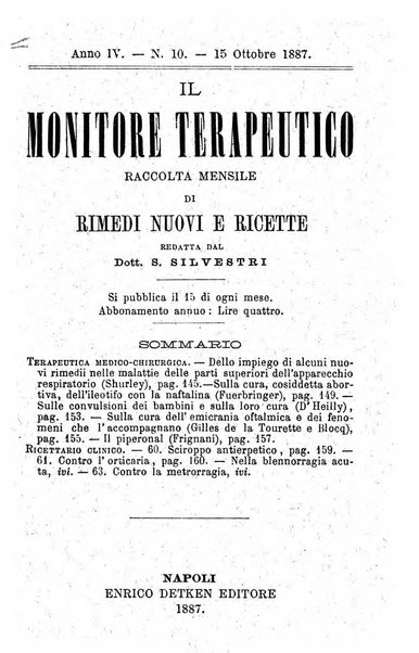 Il Monitore terapeutico raccolta mensile di rimedi nuovi e ricette