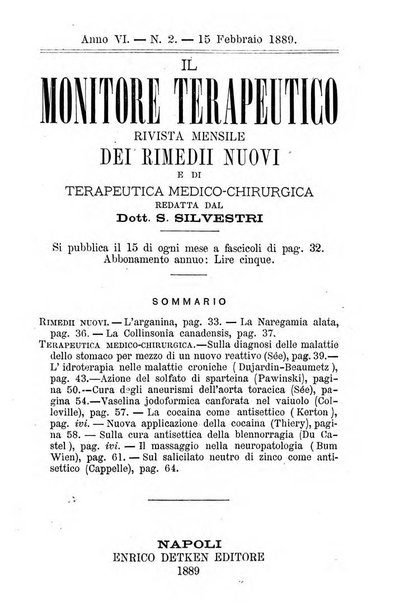 Il Monitore terapeutico raccolta mensile di rimedi nuovi e ricette