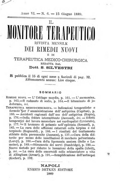 Il Monitore terapeutico raccolta mensile di rimedi nuovi e ricette