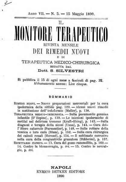 Il Monitore terapeutico raccolta mensile di rimedi nuovi e ricette