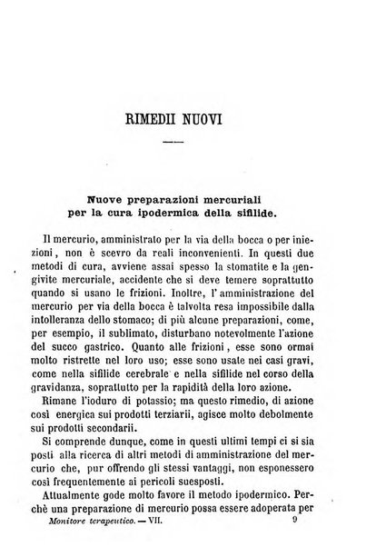 Il Monitore terapeutico raccolta mensile di rimedi nuovi e ricette