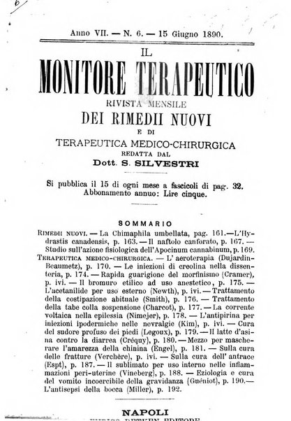 Il Monitore terapeutico raccolta mensile di rimedi nuovi e ricette