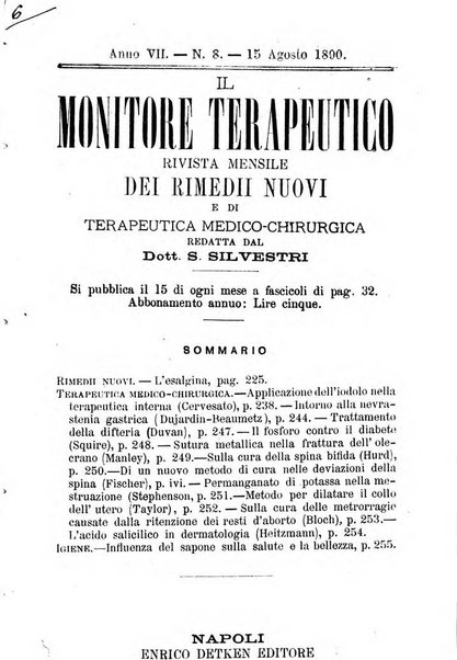 Il Monitore terapeutico raccolta mensile di rimedi nuovi e ricette