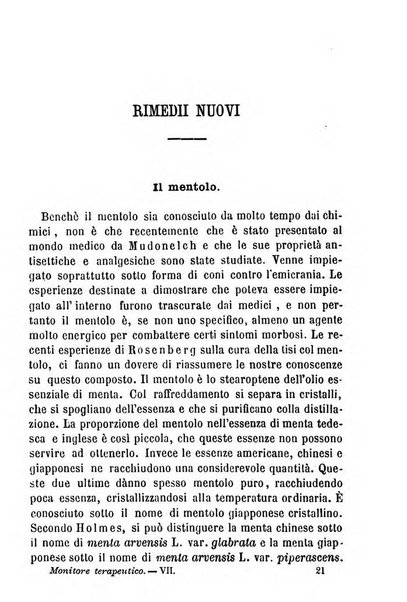 Il Monitore terapeutico raccolta mensile di rimedi nuovi e ricette