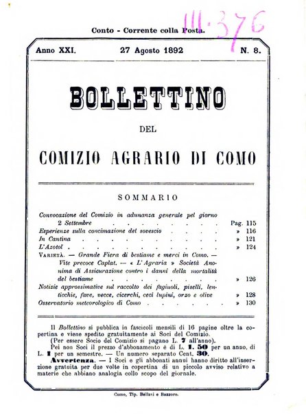 Bollettino del Comizio agrario di Como