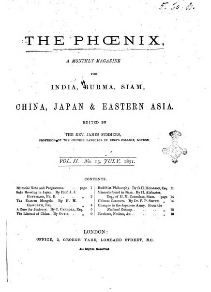 The Phoenix a monthly magazine for China, Japan & Eastern Asia