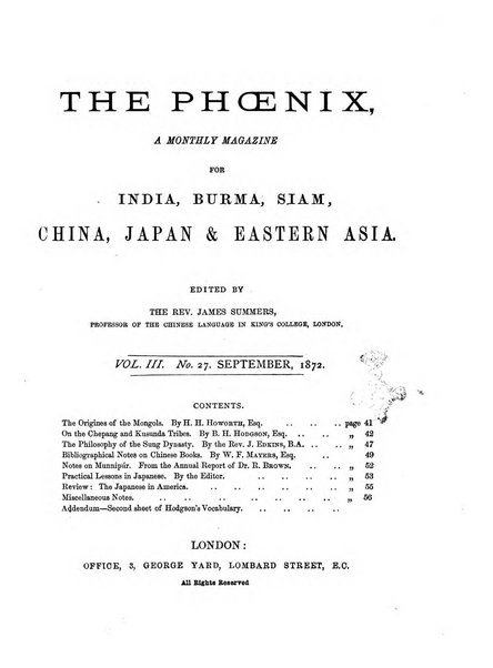 The Phoenix a monthly magazine for China, Japan & Eastern Asia