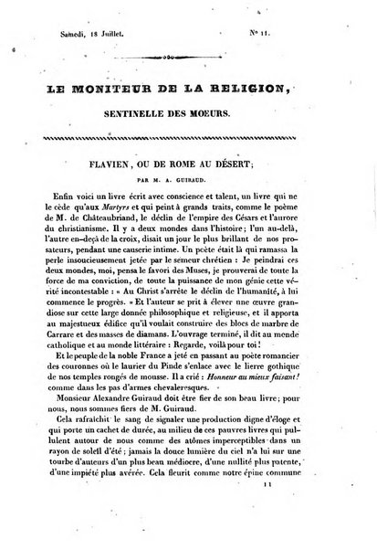 Le Moniteur de la religion sentinelle des moeurs journal hebdomadaire