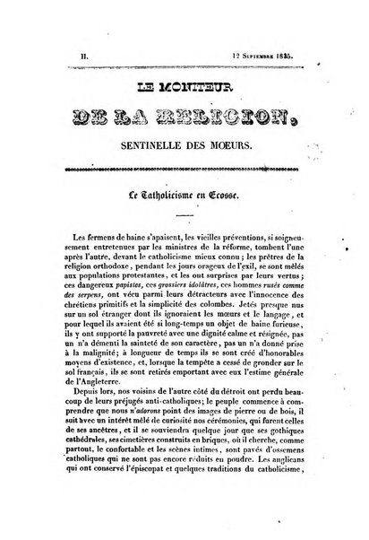 Le Moniteur de la religion sentinelle des moeurs journal hebdomadaire