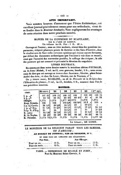 Le Moniteur de la religion sentinelle des moeurs journal hebdomadaire