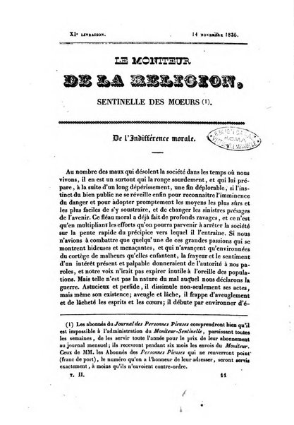 Le Moniteur de la religion sentinelle des moeurs journal hebdomadaire