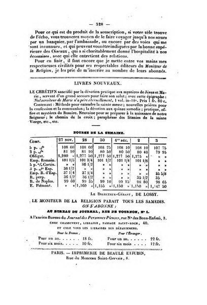 Le Moniteur de la religion sentinelle des moeurs journal hebdomadaire