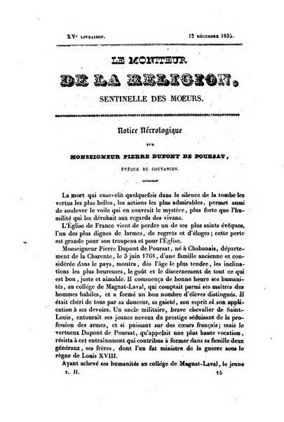 Le Moniteur de la religion sentinelle des moeurs journal hebdomadaire