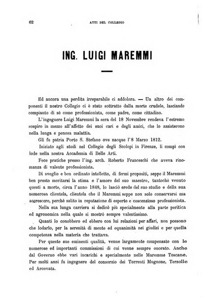 Atti del Collegio Toscano degli ingegneri ed architetti in Firenze, anni..