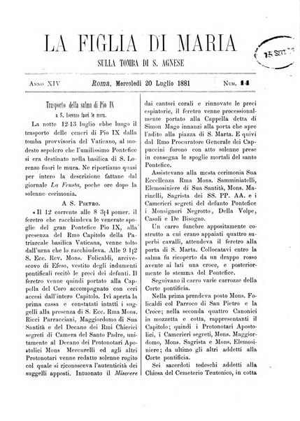 La figlia di Maria sulla tomba di S. Agnese