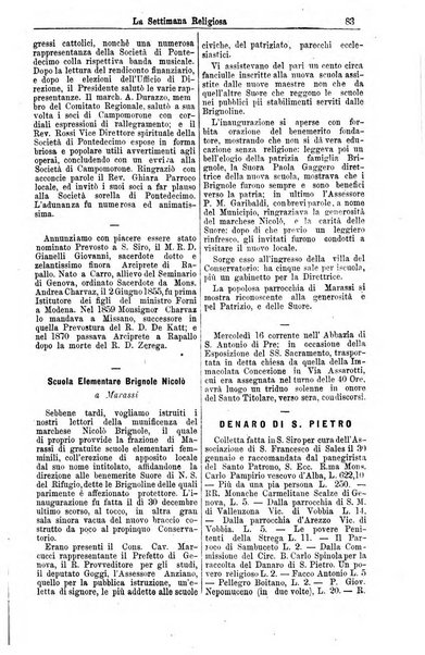 La settimana religiosa periodico religioso di Genova