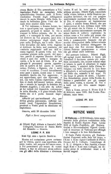 La settimana religiosa periodico religioso di Genova