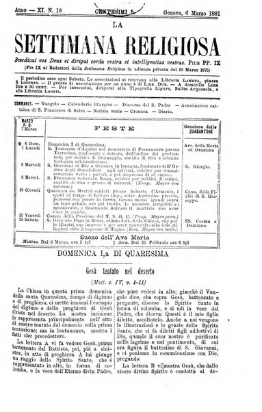 La settimana religiosa periodico religioso di Genova