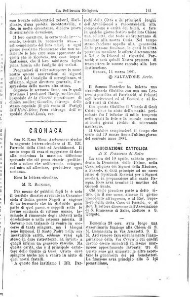 La settimana religiosa periodico religioso di Genova