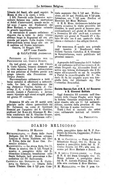 La settimana religiosa periodico religioso di Genova