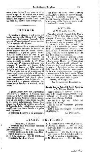 La settimana religiosa periodico religioso di Genova