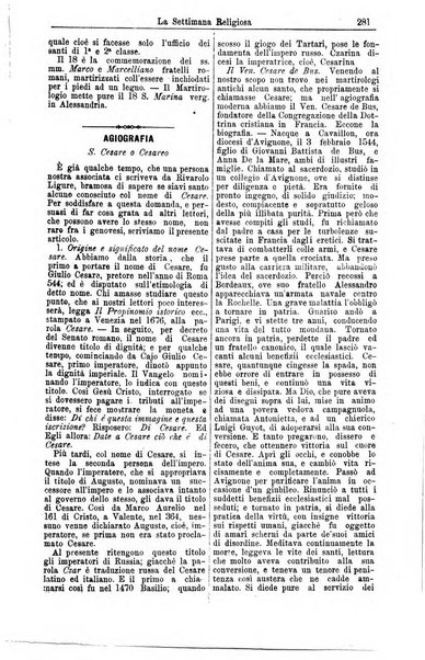 La settimana religiosa periodico religioso di Genova