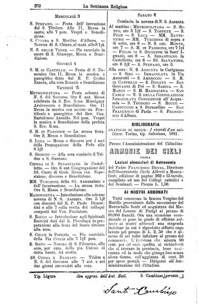 La settimana religiosa periodico religioso di Genova