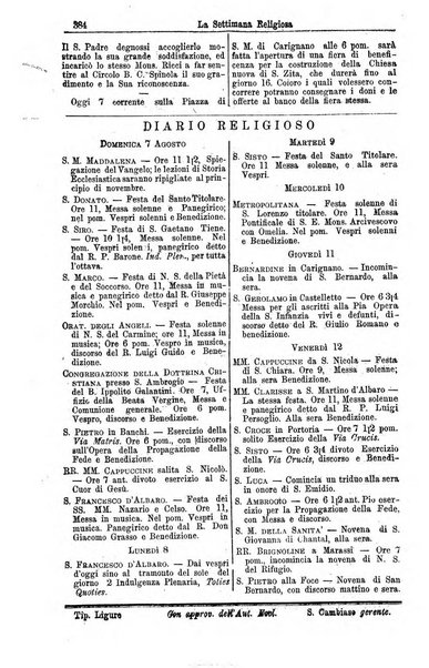 La settimana religiosa periodico religioso di Genova