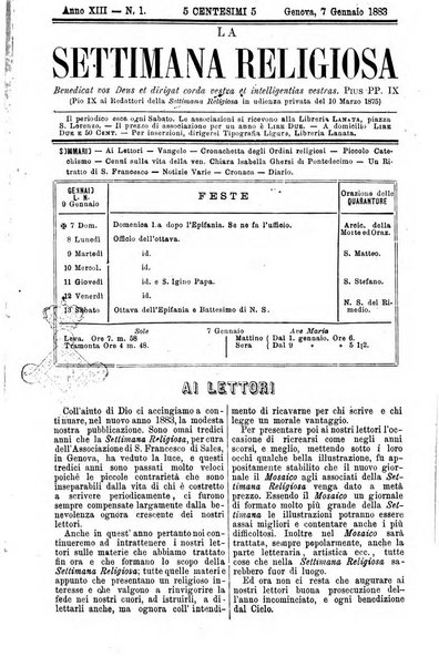 La settimana religiosa periodico religioso di Genova