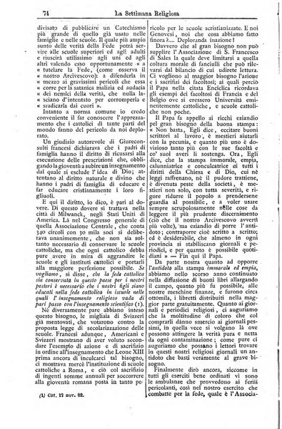 La settimana religiosa periodico religioso di Genova