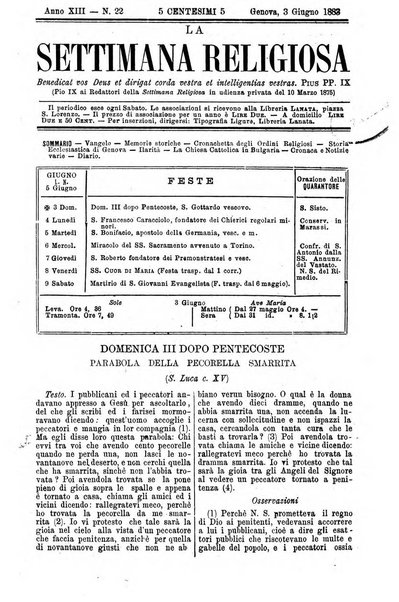 La settimana religiosa periodico religioso di Genova