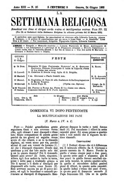 La settimana religiosa periodico religioso di Genova