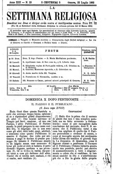 La settimana religiosa periodico religioso di Genova