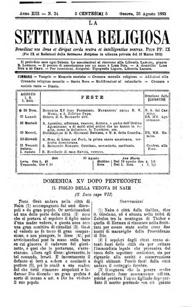 La settimana religiosa periodico religioso di Genova