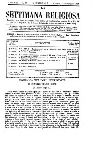 La settimana religiosa periodico religioso di Genova