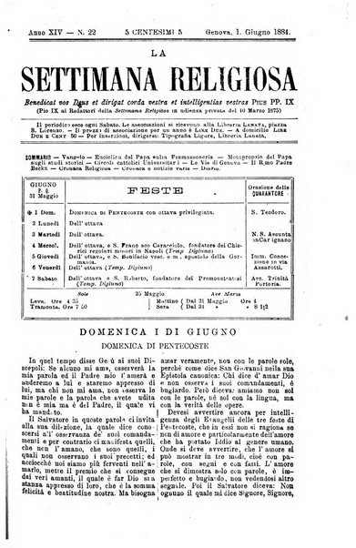 La settimana religiosa periodico religioso di Genova