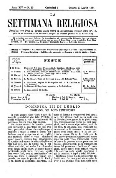 La settimana religiosa periodico religioso di Genova