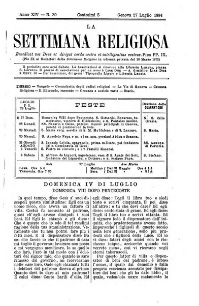 La settimana religiosa periodico religioso di Genova