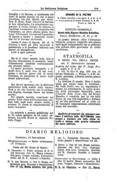 La settimana religiosa periodico religioso di Genova