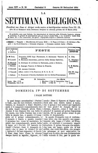 La settimana religiosa periodico religioso di Genova